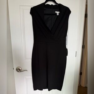 London Times Black V-Neck Sheath Dress